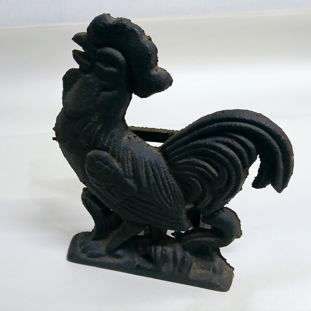 Vintage Black Cast Irin Rooster Napkin Holder